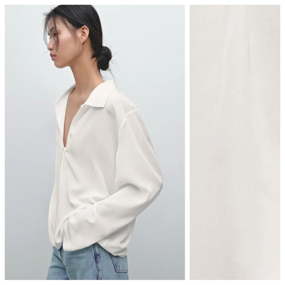 NWT. Massimo Dutti White100% Viscose Flowing Shirt with Polo Collar. Size S, M.